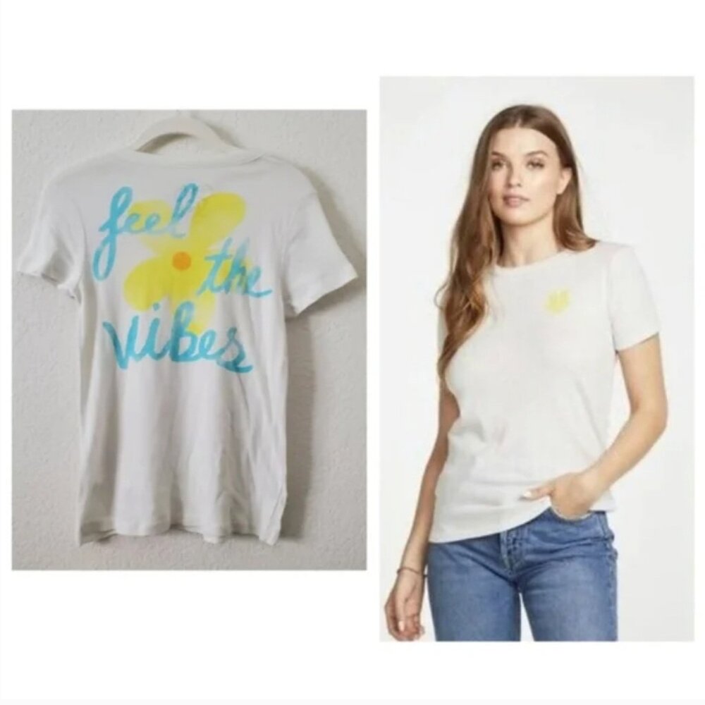 Chaser LA Boho Floral Feel the Vibes Pastel Distressed Cotton Graphic Tee XS NWT